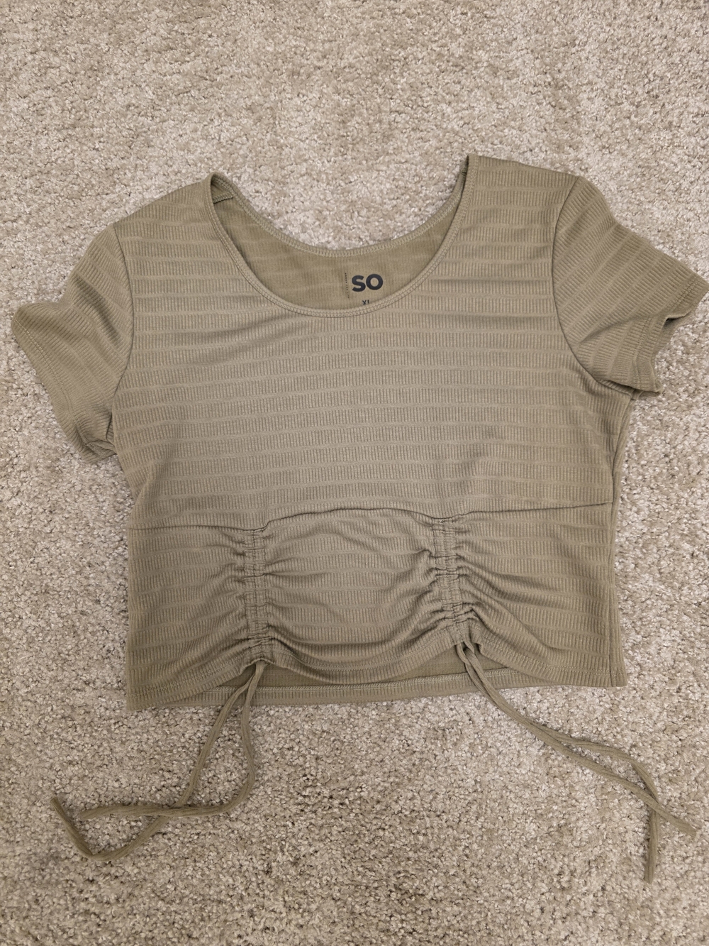 SO Women's Olive Ruched Crop Top Size XL